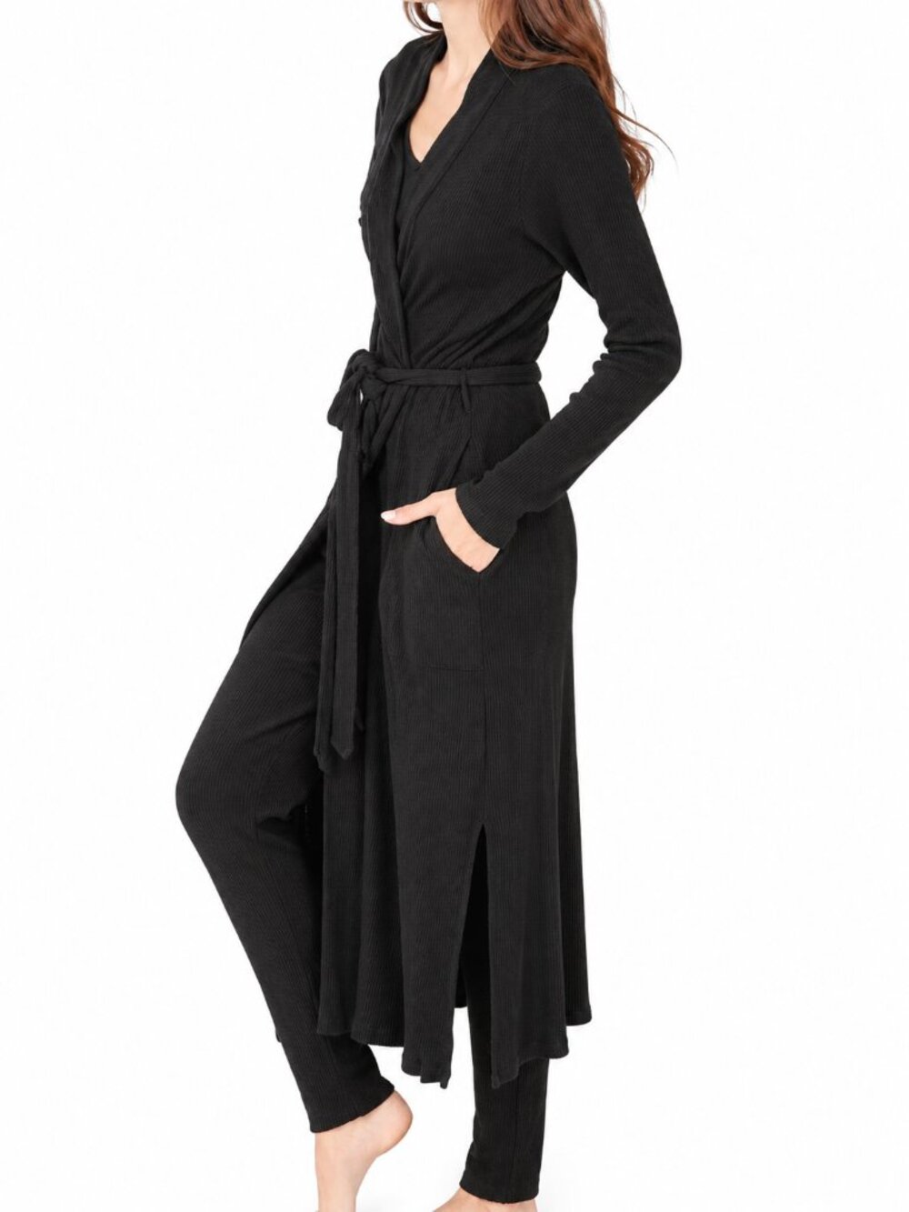 SMASH + TESS Waffle Knit Cardirobe Lightweight Midi Length Black Women's Small